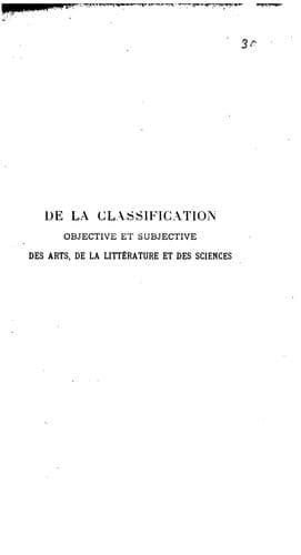 Tapa de De la classification objective et subjective des arts