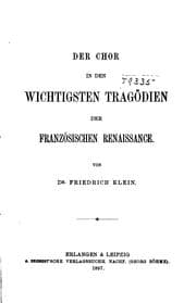 Tapa de Der chor in den wichtigsten tragödien der französischen renaissance... Erlangen