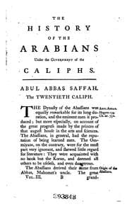 Tapa de The history of the Arabians, under the government of the caliphs, from Mahomet, their founder, to the death of Mostazem, the fifty-sixth and last Abassian caliph