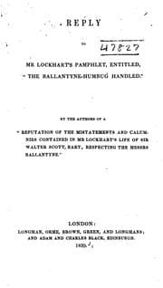 Tapa de Reply to Mr Lockhart's pamphlet, entitled, "The Ballantyne-humbug handled"