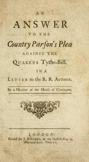 Tapa de An answer to the country parson's plea against the Quakers tythe-bill. In a letter to the R.R. author