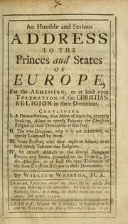 Tapa de An humble and serious address to the princes and states of Europe, for the admission, or at least open toleration of the Christian religion in their dominions, ..