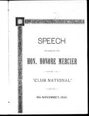 Tapa de Speech delivered by the Hon. Honoré Mercier before the 'Club National' on the 6th November, 1889