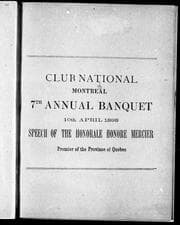 Tapa de Speech of the Honorable Honoré Mercier, premier of the province of Quebec