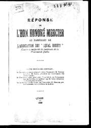 Tapa de Réponse de l'Hon. Honoré Mercier au pamphlet de l'Association des "equal rights" contre la majorité des habitants de la province de Québec