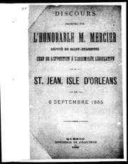 Tapa de Discours prononcé par l'Honorable H. Mercier, député de Saint-Hyacinthe, chef de l'opposition à l'Assemblée législative à St. Jean, Isle d'Orléan, le 6 septembre 1885