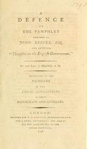 Tapa de A defence of the pamphlet ascribed to John Reeves, Esq., and entitled, "Thoughts on the English government"