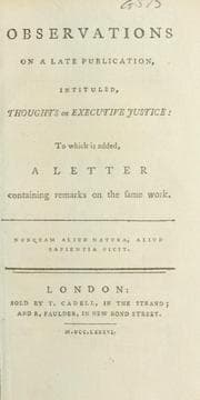 Tapa de Observations on a late publication, intituled, Thoughts on executive justice