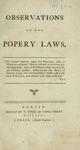 Tapa de Observations on the popery laws
