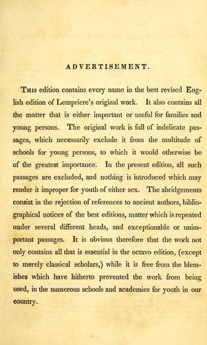 Tapa de Lemprière's classical dictionary for schools and academies
