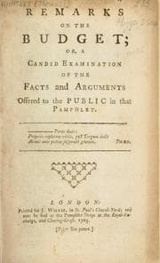 Tapa de Remarks on The budget; or, A candid examination of the facts and arguments offered to the public in that pamphlet