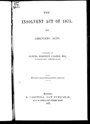 Tapa de The Insolvent Act of 1875 and amending acts