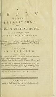 Tapa de A reply to the observations of Lieut. Gen. Sir William Howe, on a pamphlet, entitled Letters to a nobleman