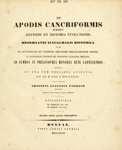 Tapa de De apodis cancriformis Schaeff