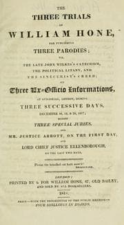 Tapa de The three trials of William Hone, for publishing three parodies