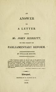 Tapa de An answer to a letter from Mr. John Merritt, on the subject of Parliamentary reform