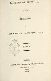 Tapa de Letters of Scaevola, on the dismissal of His Majesty's late ministers