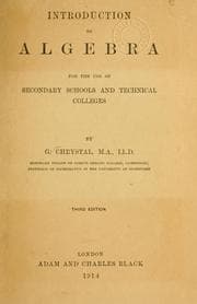 Tapa de Introduction to algebra for the use of secondary schools and technical colleges