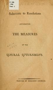 Tapa de Substitute to Resolutions approbating the measures of the general government