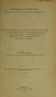 Tapa de Observations on the Astacidae in the United States National Museum and in the Museum of Comparative Zoology