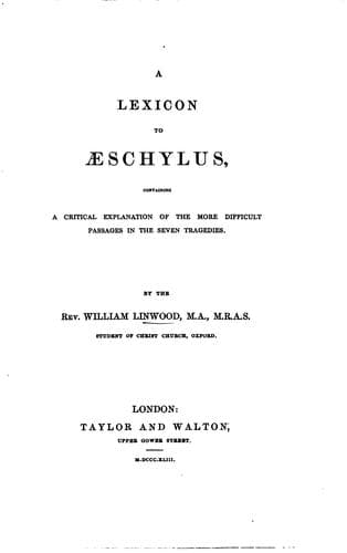 Tapa de A lexicon to Æschylus