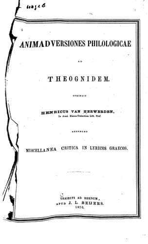 Tapa de Animadversiones philologicae ad Theognidem