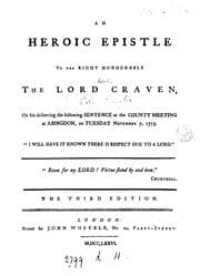 Tapa de An Heroic Epistle to the Right Honourable the Lord Craven: On His Delivering the Following ..