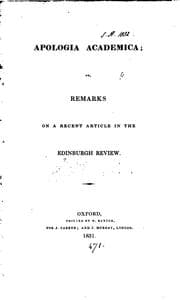 Tapa de Apologia academica; or, Remarks [by J. Ingram] on a recent article [on Addenda ad Corpus ..