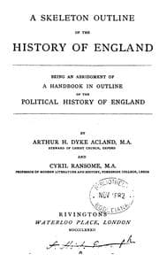 Tapa de A skeleton outline of the history of England, an abridgment of A handbook in outline of the ..
