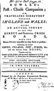 Tapa de Bowles's post-chaise companion; or, Travellers directory through England and Wales