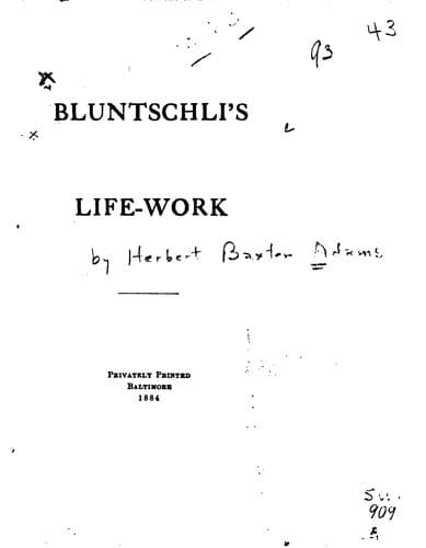Tapa de Bluntschli's Life-work