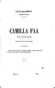 Tapa de Camilla Faa da Casale: drama storico in 3 atti con prologo ..
