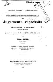 Tapa de De l'efficacité extraterritoriale des judgements répressifs