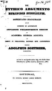 Tapa de De mythico argumento Euripidis Supplicum: dissertatio inauguralis quam ..