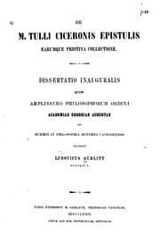 Tapa de De M. Tulli Ciceronis epistulis earumque pristina collectione: dissertatio inauguralis