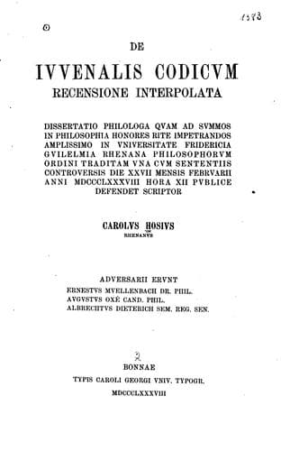 Tapa de De Juvenalis codicum recensione interpolata