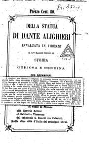 Tapa de Della statua de Dante Alighieri: innalzata in firenze il XIV maggio MDCCCLXV : storia curiosa e ..