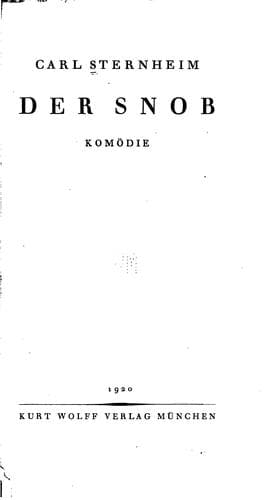 Tapa de Der Snob: Komödie