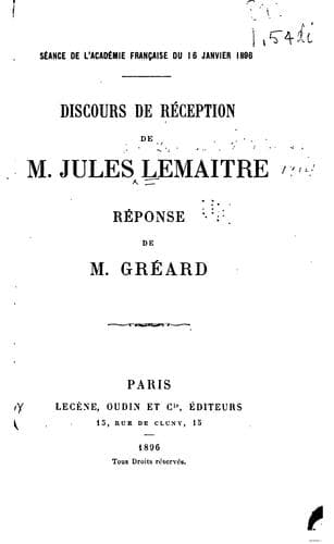 Tapa de Discours de réception de m. Jules Lemaître
