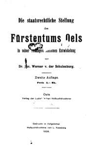 Tapa de Die staatsrechtliche Stellung des Fürstentums Oels in seiner rechtsgeschtlichen Entwickelung