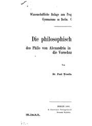 Tapa de Die philosophischen Quellen des Philo von Alexandria in seiner Schrift über die Vorsehung
