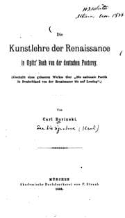 Tapa de Die Kunstlehre der Renaissance in Opitz' Buch von der deutschen Poeterey