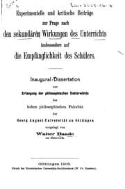 Tapa de Experimentelle und kritische Beiträge zur Frage nach den sekundären Wirkungen des Unterrichts ..