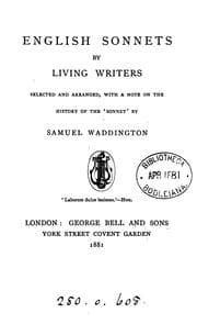 Tapa de English sonnets by living writers selected and arranged, with a note on the history of the ..