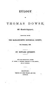 Tapa de Eulogy on Thomas Dowse, of Cambridgeport: Pronounced Before the ..