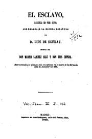 Tapa de El esclavo: Zarzuela en tres actos