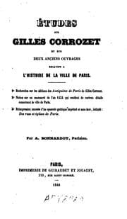 Tapa de Etudes sur Gilles Corrozet et sur deux anciens ouvrages relatifs à l'histoire de la ville de Paris