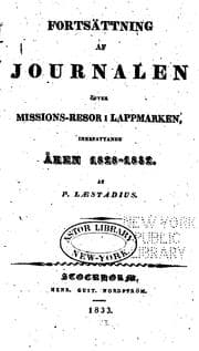 Tapa de Forsättning af journalen öfver missions-resor i Lappmarken, innefattande ..