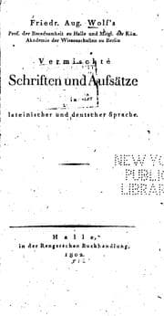 Tapa de Friedr. Aug. Wolf's... Vermischte Schriften und Aufsätze in lateinischer und deutscher Sprache