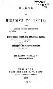 Tapa de Hints on Missions to India: With Notices of Some Proceedings of a Deputation from the American ..